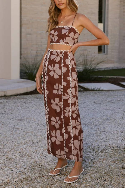 Kiva Maxi Skirt - Brown Daylillies