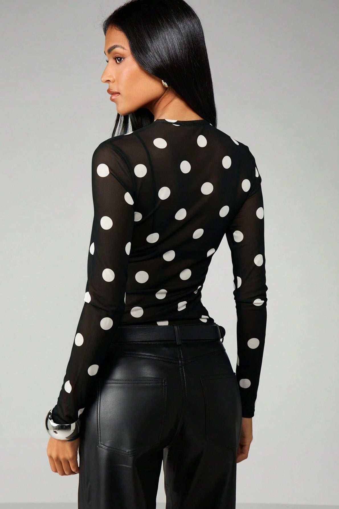 Polka Dot Sheer Mesh Long Sleeve Tee