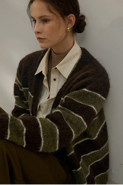 Textured Stripe V-Neck Knit Top