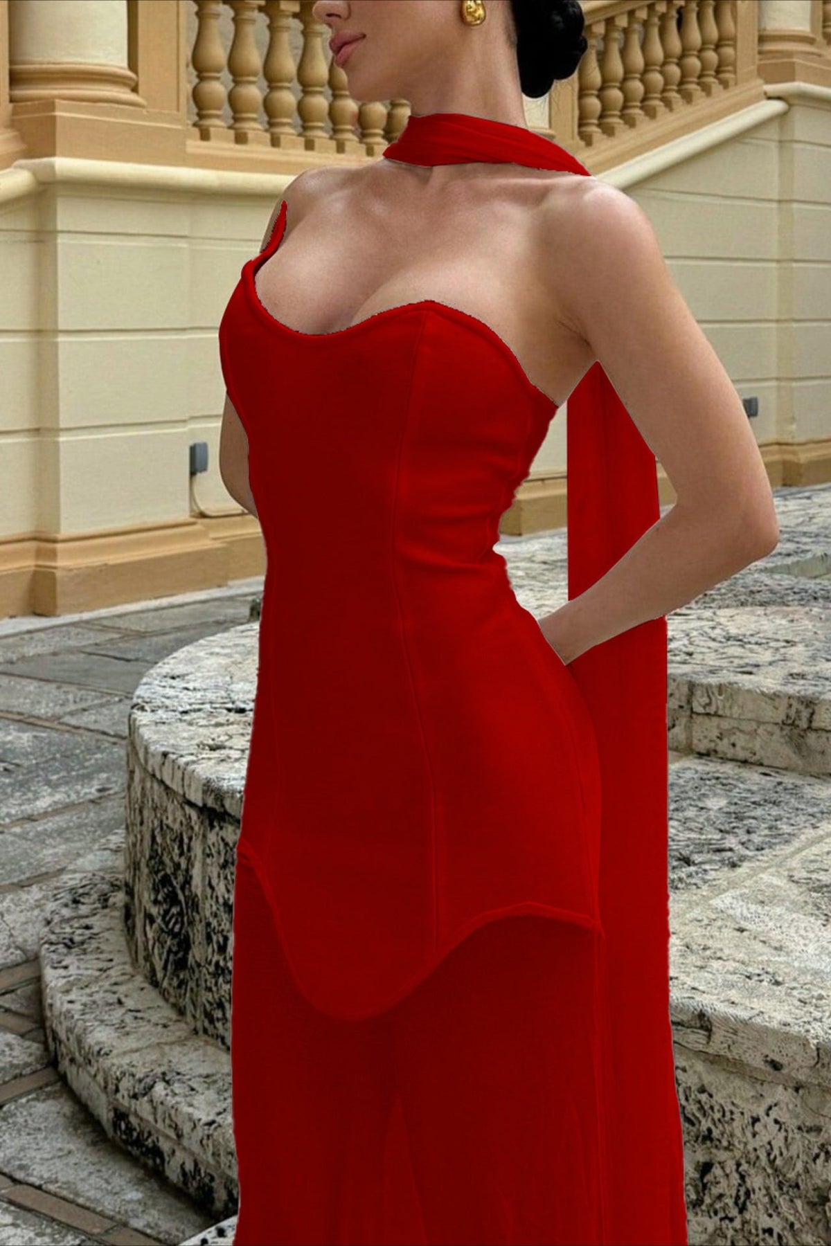 Bandage Mesh Strapless Prom Dress