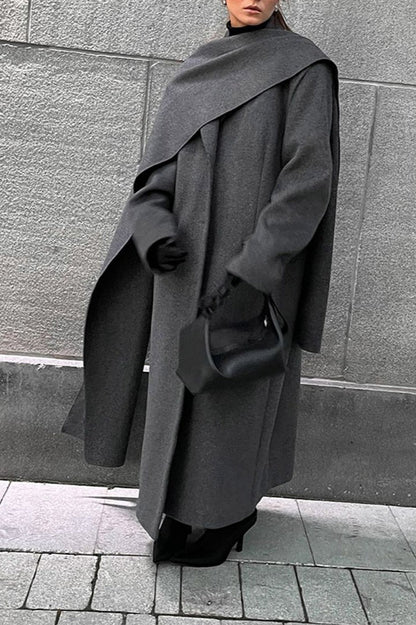 Long Line Scarf Neck Wool Style Overcoat