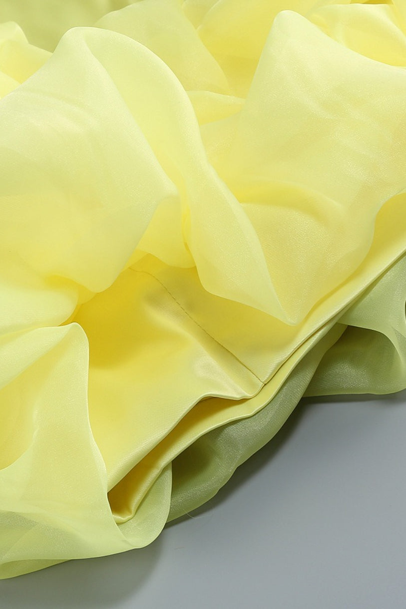 Solid Color Ruched Ruffle Graduation Party Dress