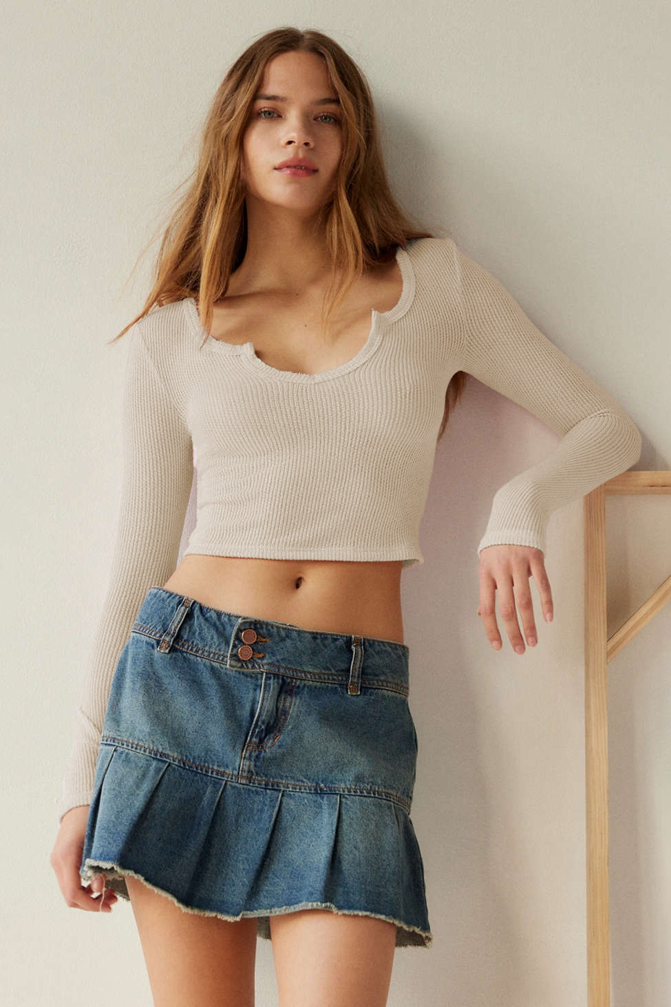 V Neck Ribbed Knit Slim Cropped Crop Top