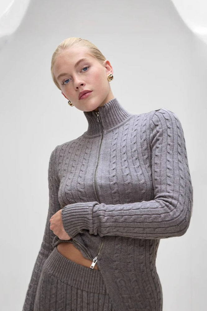 Mock Neck Lace Trim Knit Top