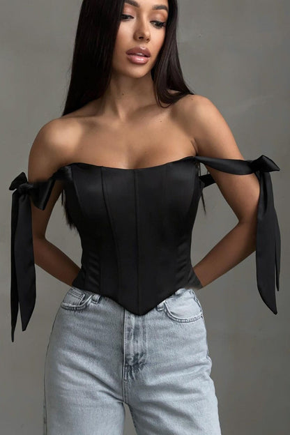 Sexy Corset Tie Asymmetric Hem Tube Top