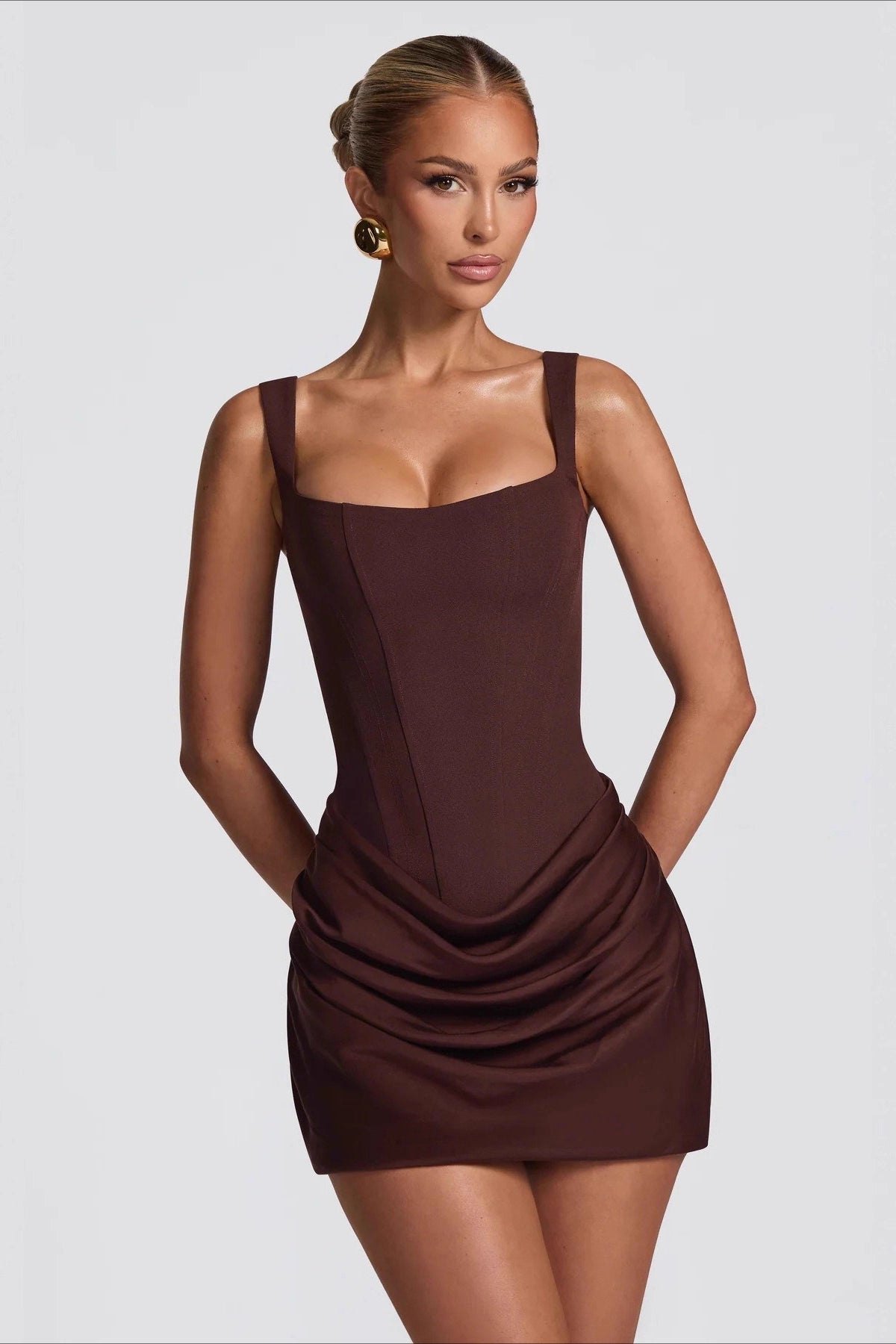 Ruched Waist Tie Spaghetti Strap Bodycon Dress