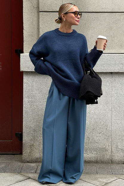 Casual Solid Color Pullover Sweater