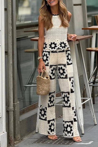Black and White Crochet Knit Set