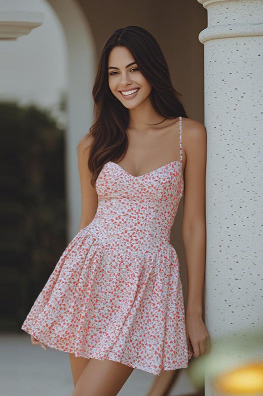 Backless Tie-Waist A-Line Mini Floral Dress
