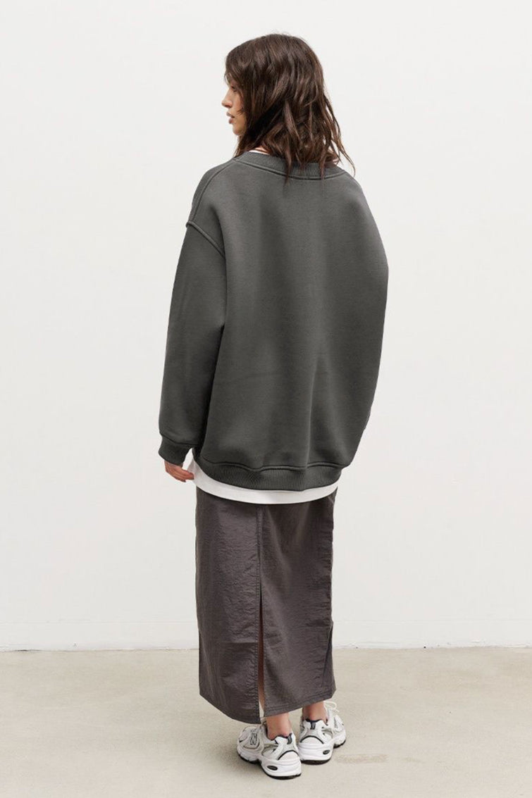 Solid Oversized Crew Neck Sweatshirt