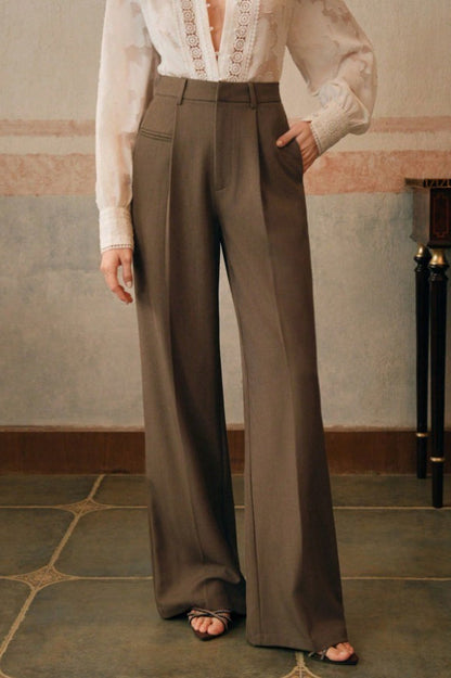 High Waist Fluid Long Straight Pants