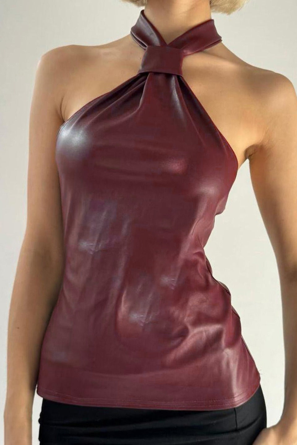Solid Color Strapless Ruched Bodycon Halter Top