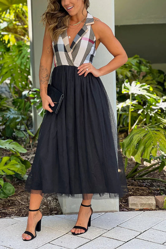 BLACK TULLE SKIRT AND PLAID TOP HALTER DRESS