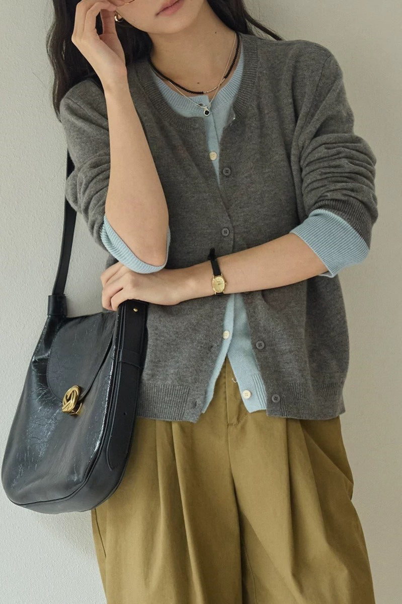 Wool Color Block Layered Cardigan