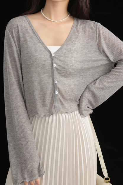 Tencel V-Neck Cropped Cardigan