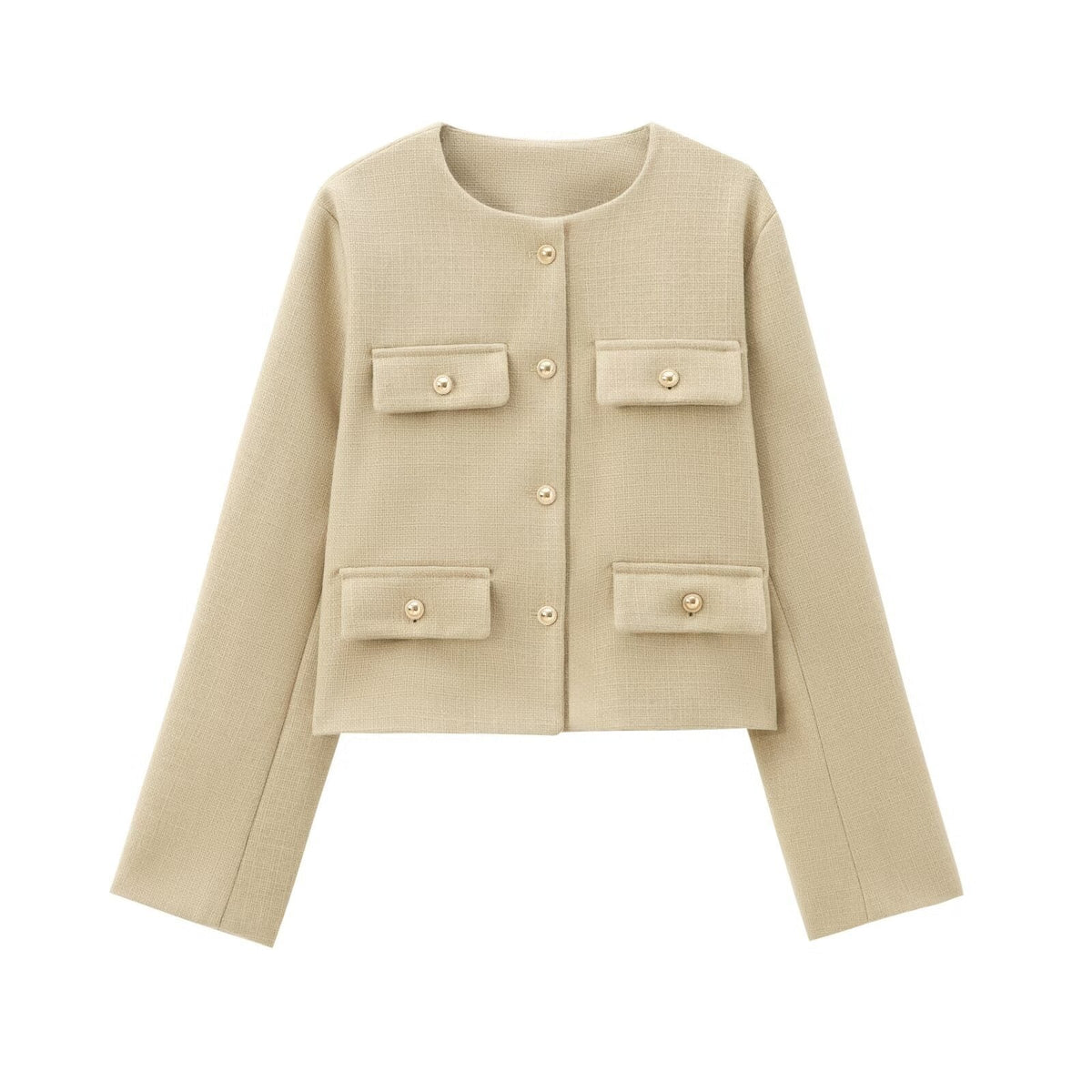 Crew Neck Plain Single Breasted Jacket