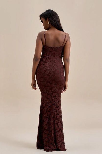 Lace Spaghetti Strap Sweetheart Corset Mermaid Maxi Dress