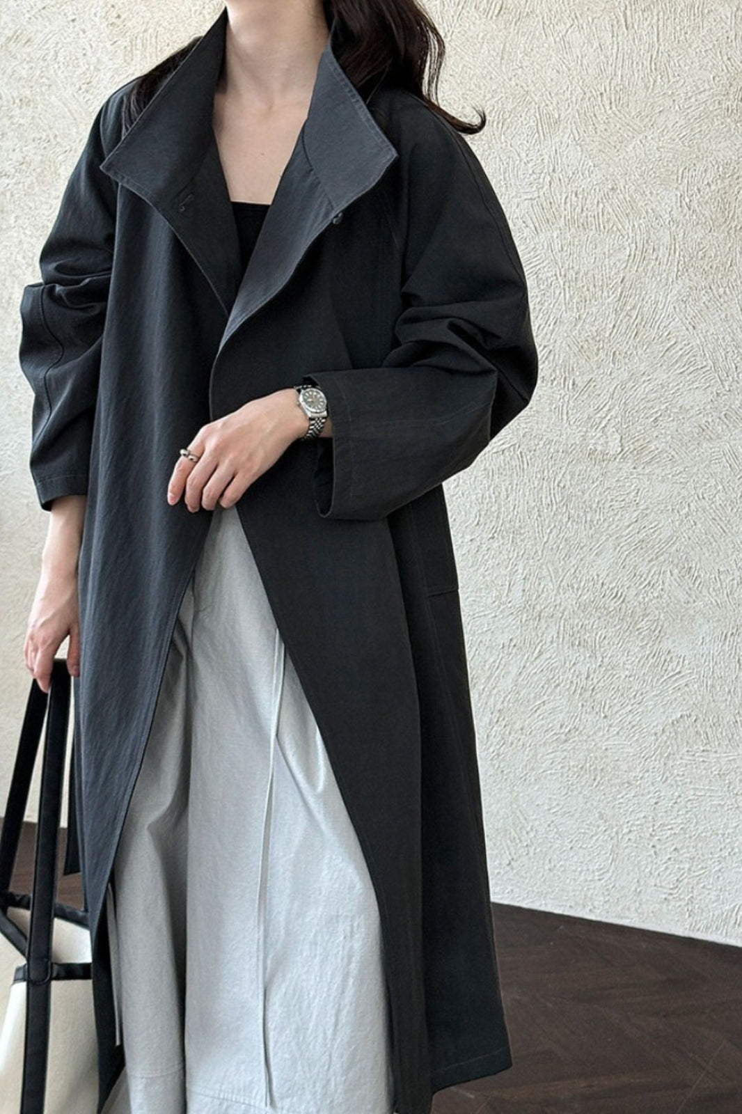Oversized One Button Stand Collar Overcoat