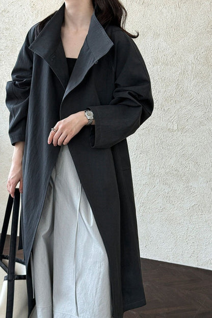 Oversized One Button Stand Collar Overcoat