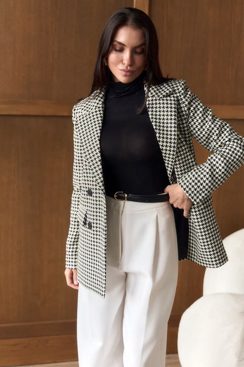 Casual Tweed Houndstooth Blazer