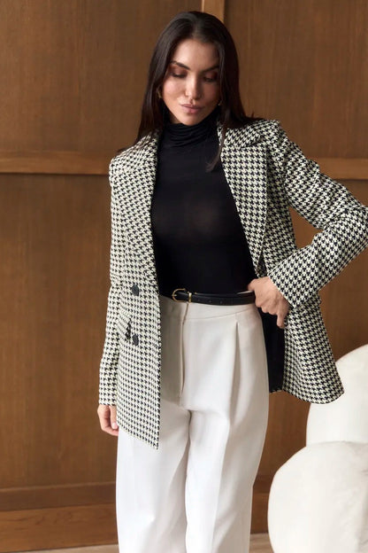 Casual Tweed Houndstooth Blazer