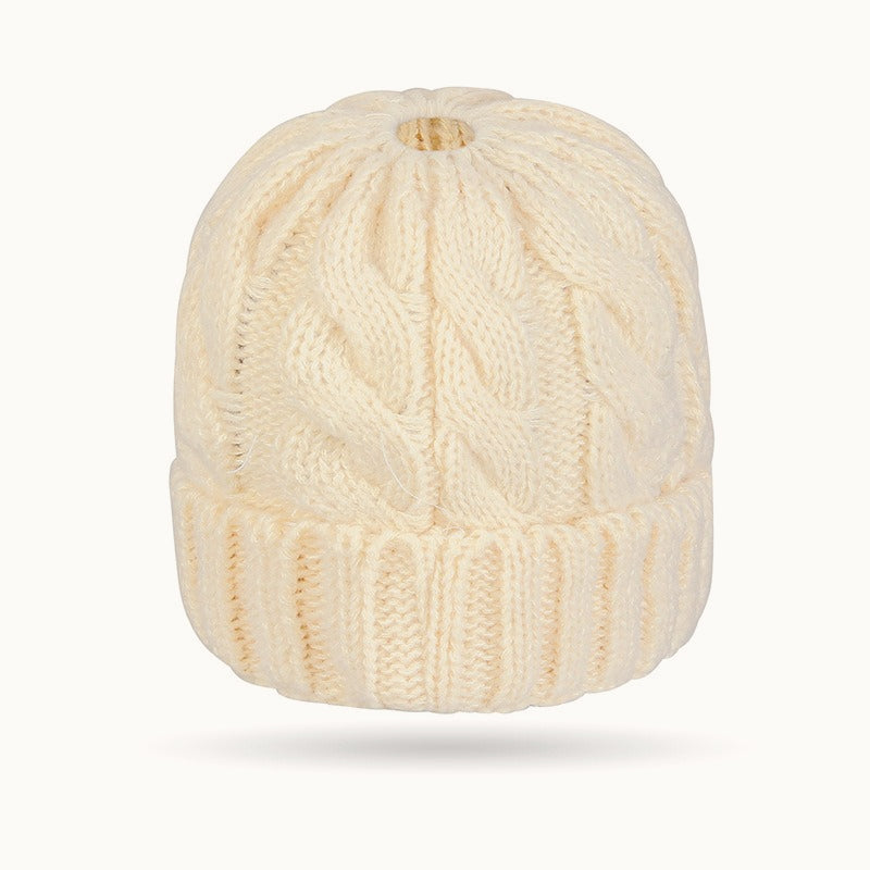 Solid Color Ribbed Ponytail Beanie Hat