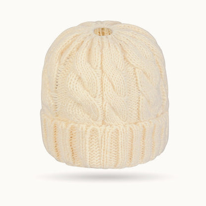 Solid Color Ribbed Ponytail Beanie Hat