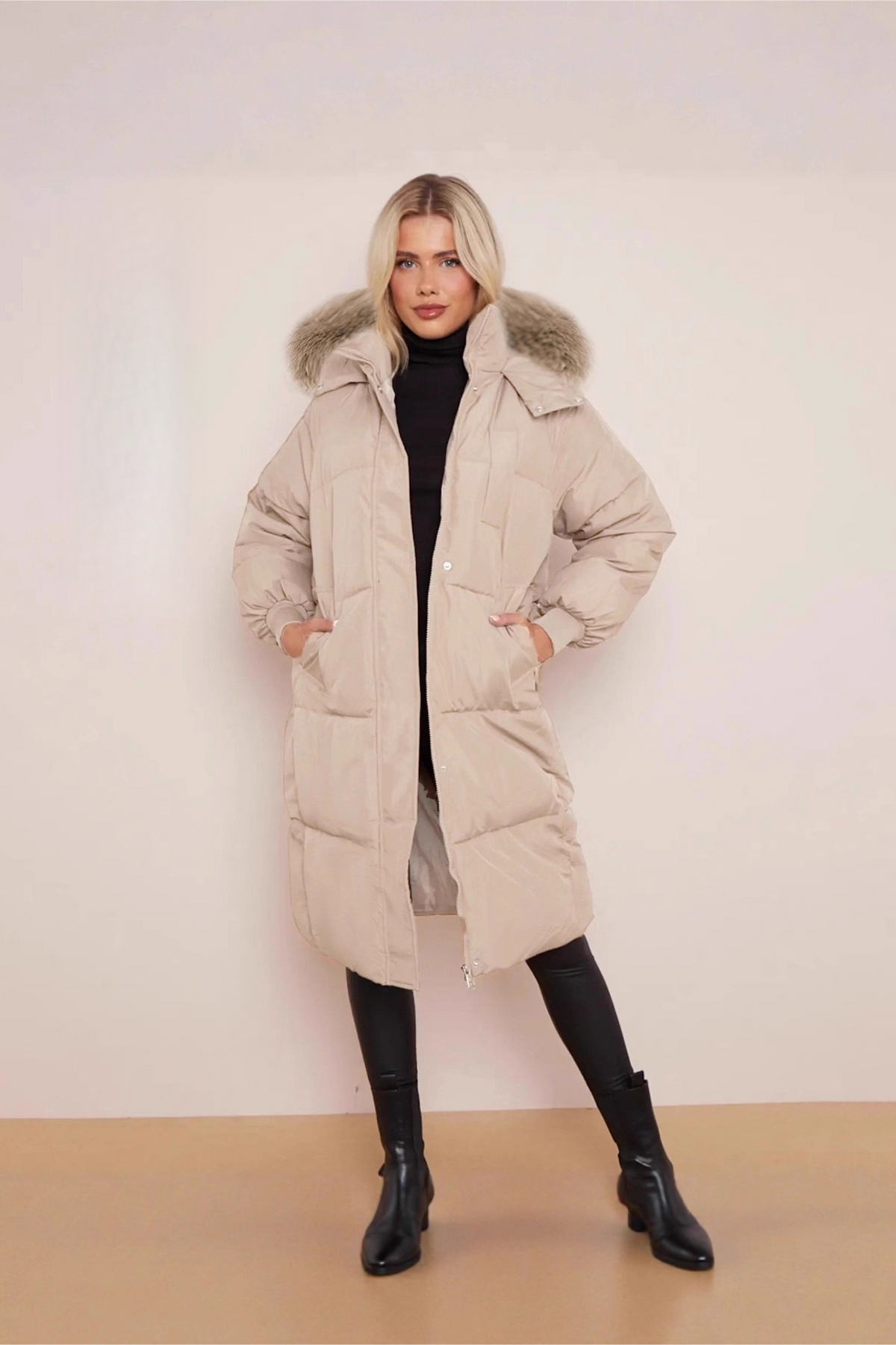 Thick Padded Hooded Mid-Length Winter Overcoat