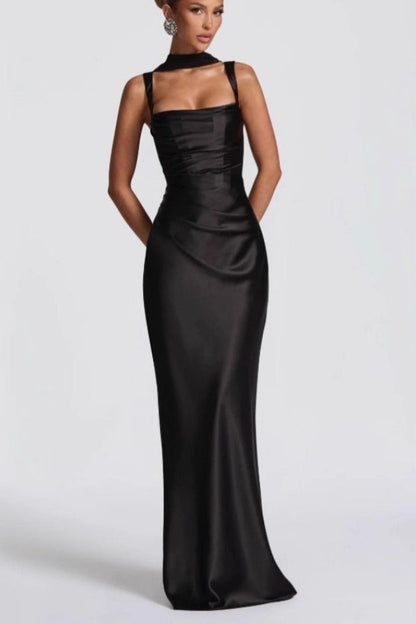 Square Neck Tie Waist Bodycon Mermaid Prom Dress