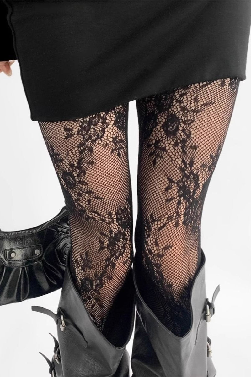Retro Lace Grey Fishnet Tights