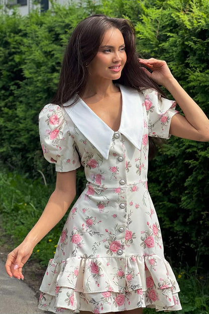 Puff Sleeve Ruffle Mini Floral Dress
