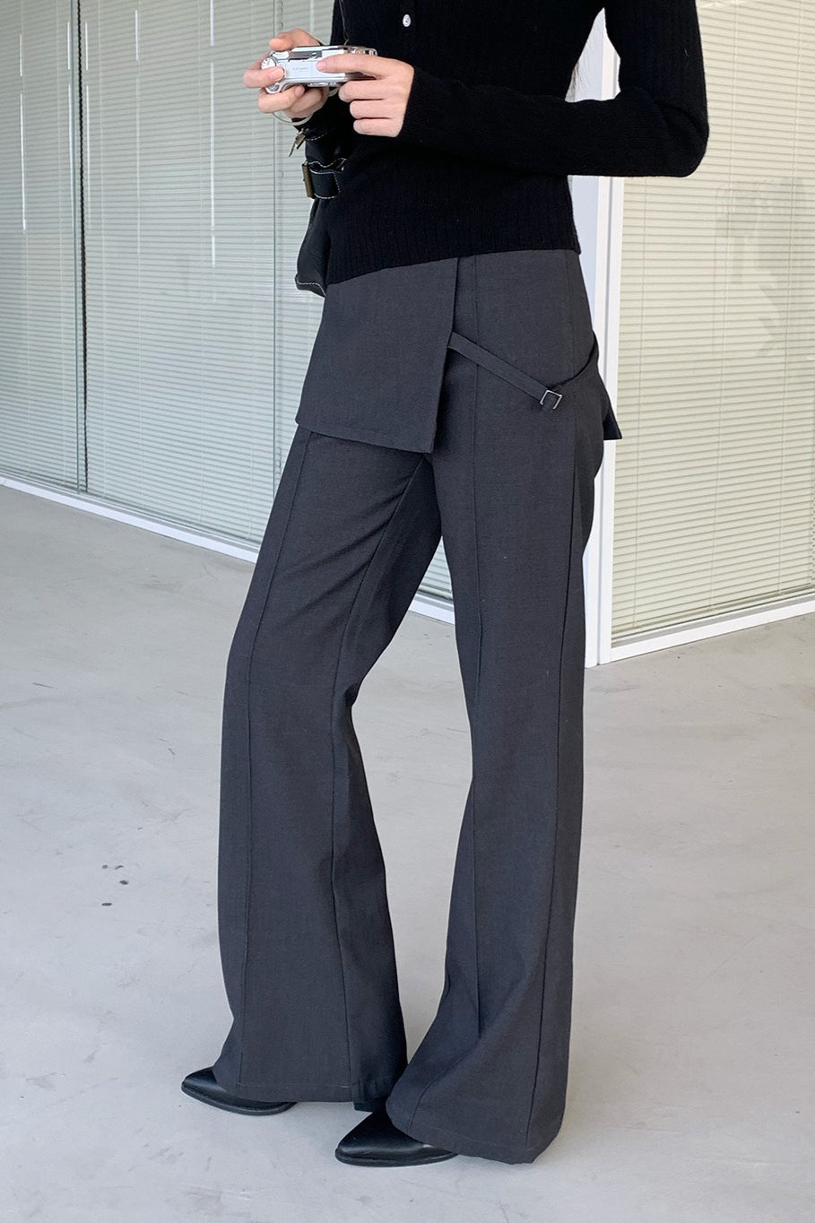 Faux Two Piece Skirt Overlay Flare Pants