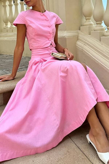 Sofia Button-Front Midi Skirt Set