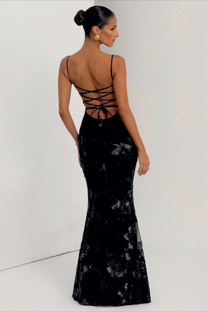 Strapless Bustier Floral Embroidered Mesh Mermaid Maxi Gown