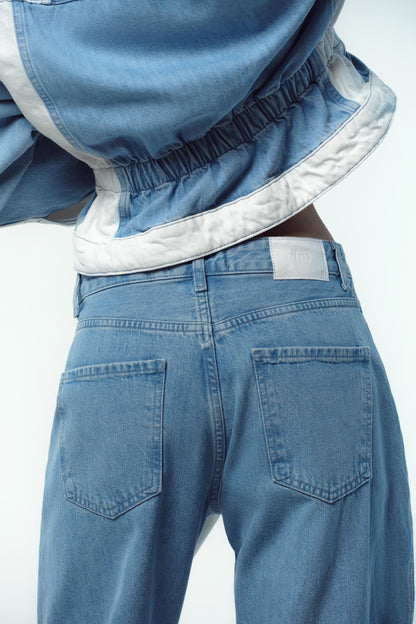 STRAIGHT LEG MID-RISE COMBINED JEANS