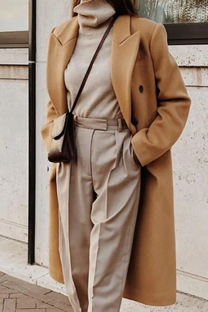 Solid Lapel Double Breasted Slim Overcoat