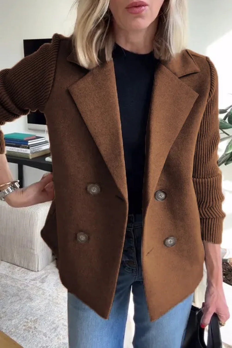 Knitted sleeve double-breasted suit jacket