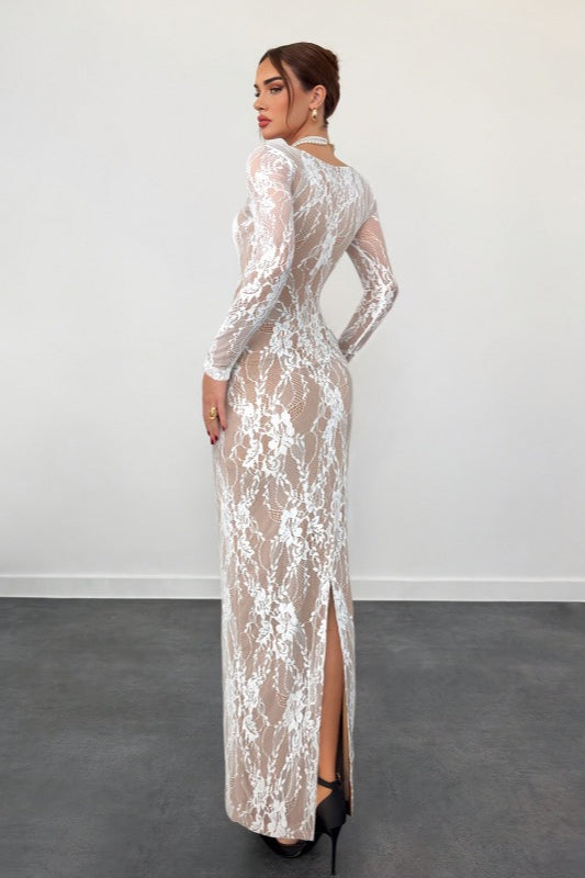 Elegant Lace Square Neck Long Sleeve Bodycon Dress
