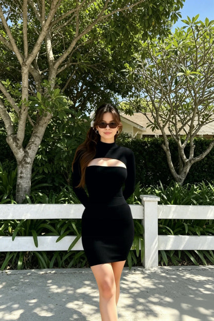 2024 Elegant White Hollow Knitted Bodycon Short Dress Cut Out Dresses