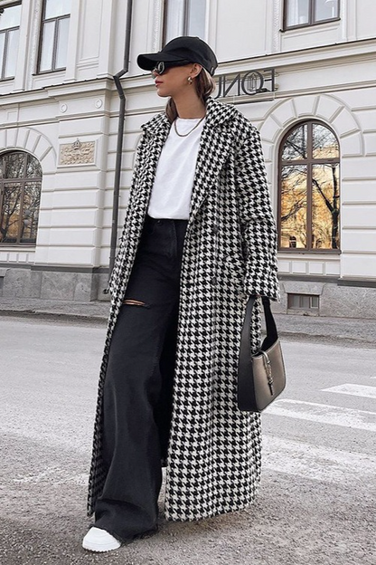 Houndstooth Long Chic Mature Overcoat