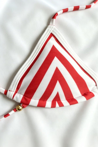 Retro Striped Print Triangle Tie Bikini Set