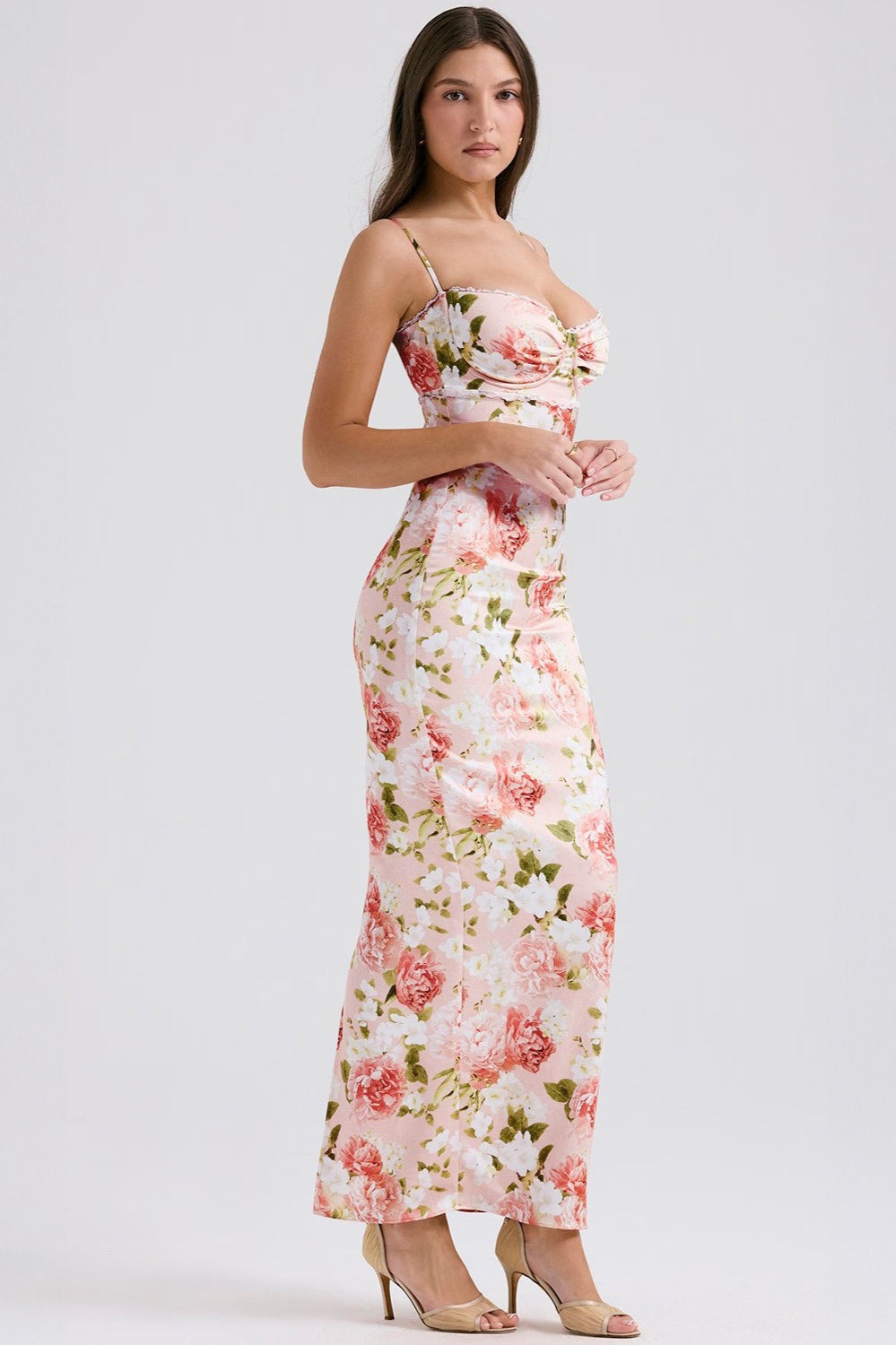Casual Floral Split Midi Silk Dress