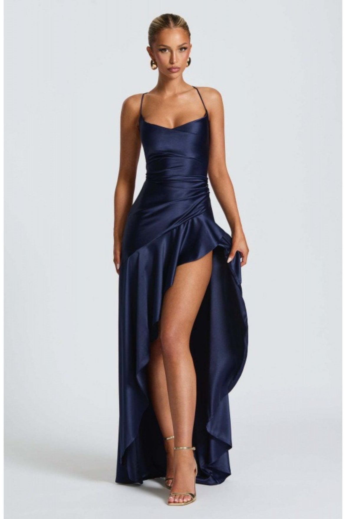 Spaghetti Strap Backless Ruffle Prom Dress
