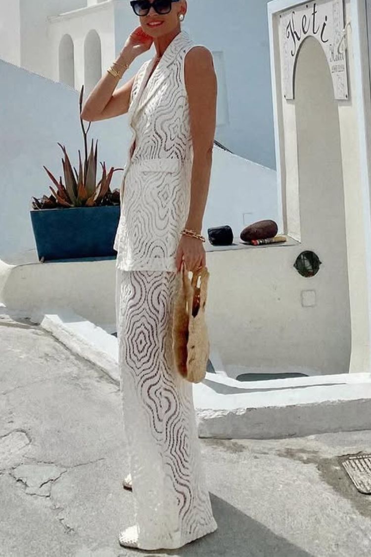 Santorini Dream Unique Lace Button Up Lapel Suit Vest