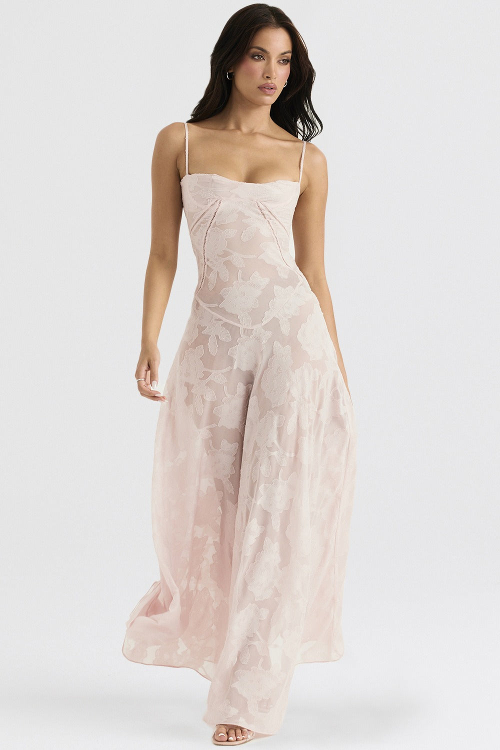 Dainty Lace Spaghetti Strap Tie Waist Prom Dress