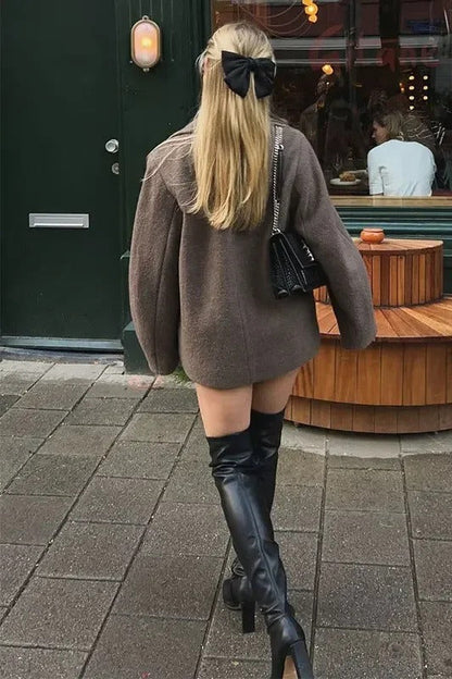 Double Breasted Wool Short Notch Lapel Coat