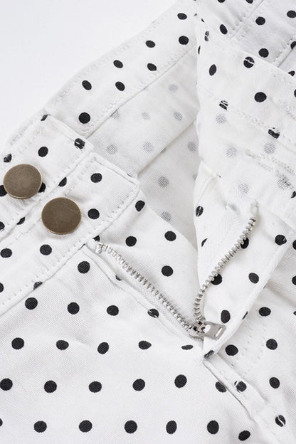 Polka Dot Low Rise Denim Mini Shorts