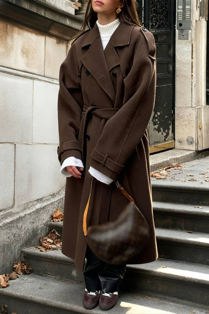 Casual Turn-Down Collar Double-Breasted Overcoat