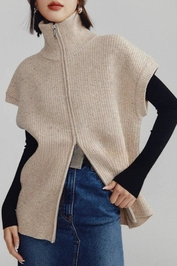 Dual Zip Turtleneck Knit Top