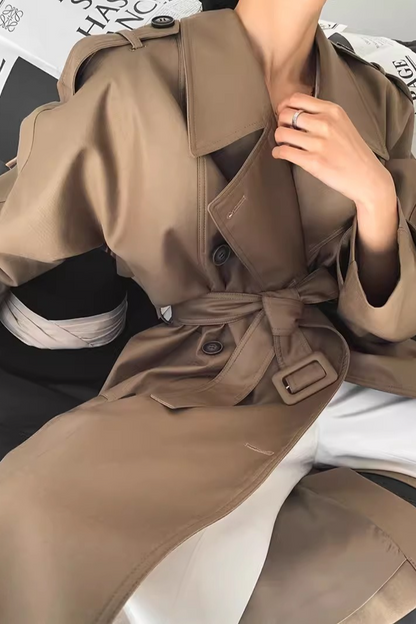 Korean British Double Breasted Elegant Mid Length Overcoat